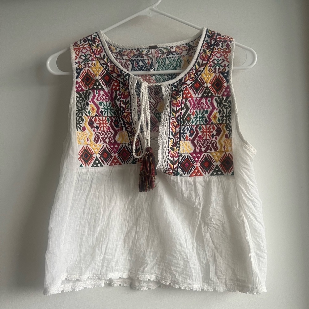 Free People Lohri Embroidered Tassel Tank Top